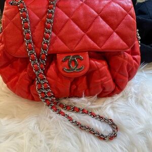 Chanel immaculate red lamb skin bag